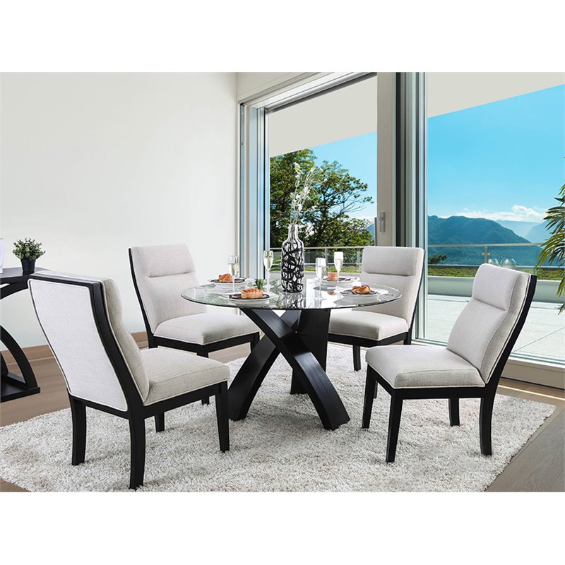 Kingfisher Lane Modern Glass 5-Piece Round Top Dining Set in Black
