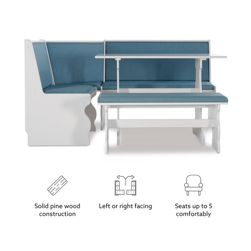 Kingfisher Lane Contemporary Wood Corner Nook Dining Set in Blue