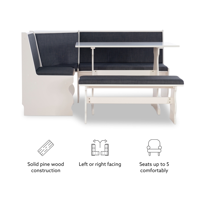 Kingfisher Lane Wood Corner Breakfast Nook Dining Set in Charcoal Gray