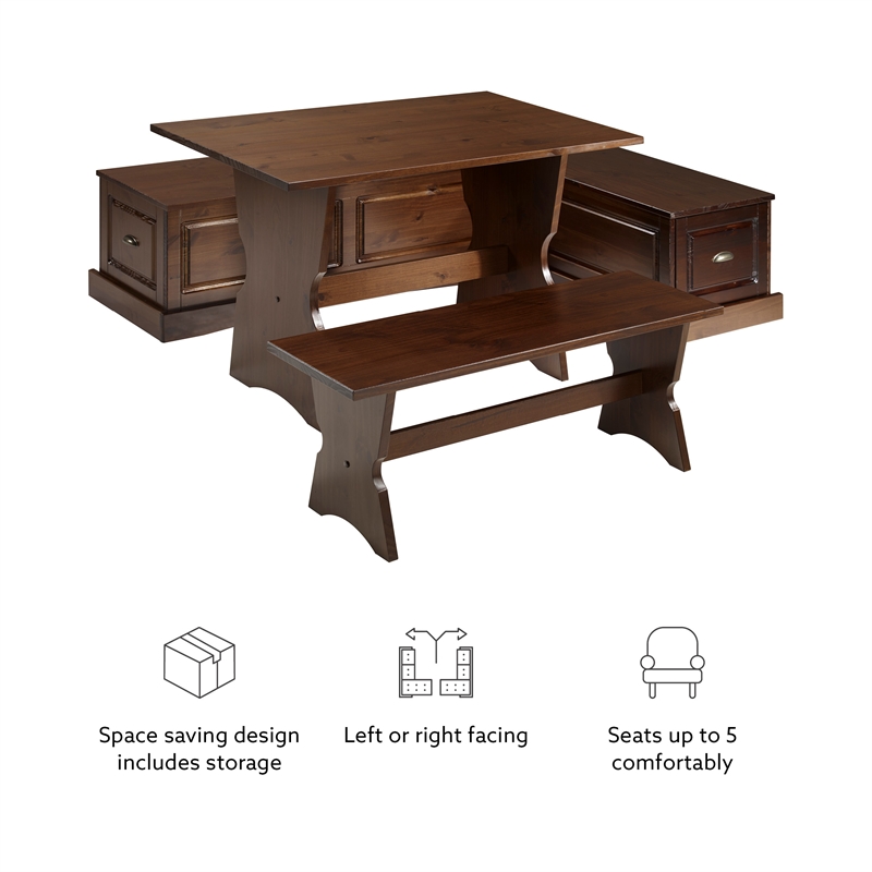 Kingfisher Lane Wood Backless 3 Piece Dining Nook with Storage in Brown