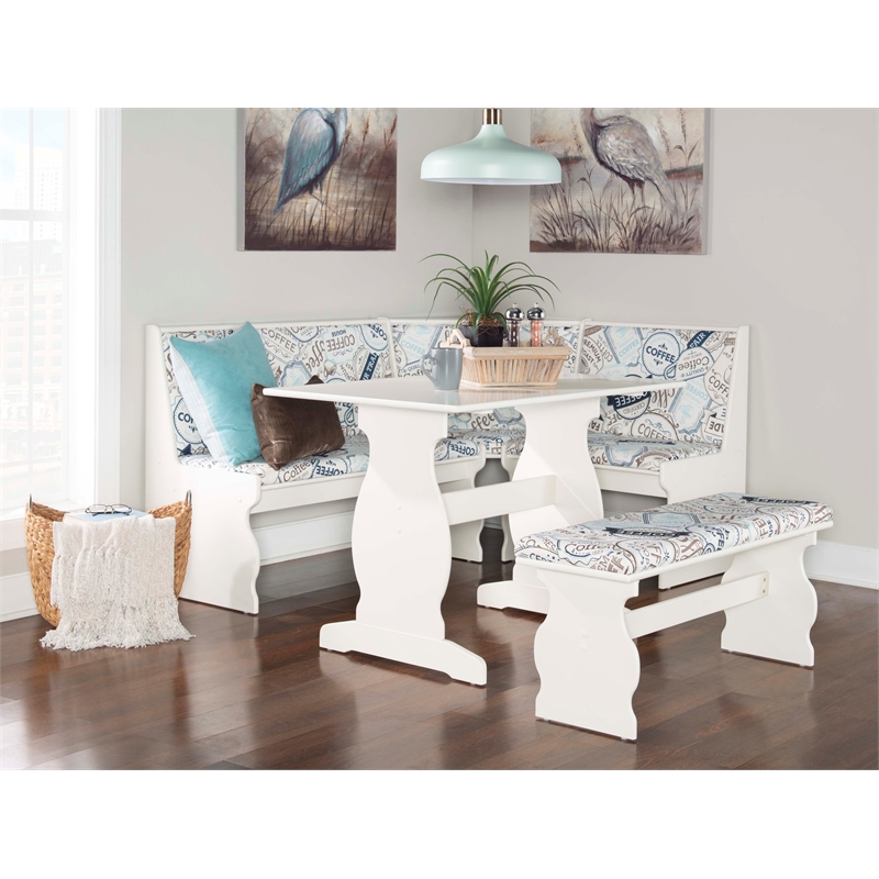 Kingfisher Lane Contemporary Wood Corner Nook Dining Set in White