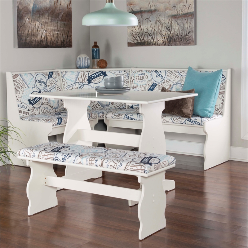 Kingfisher Lane Contemporary Wood Corner Nook Dining Set in White