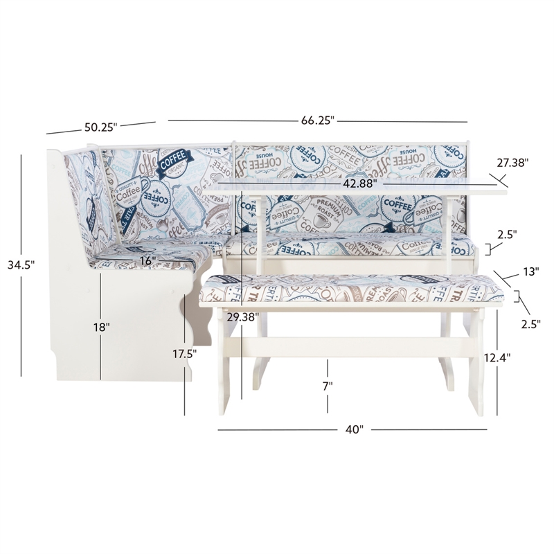 Kingfisher Lane Contemporary Wood Corner Nook Dining Set in White