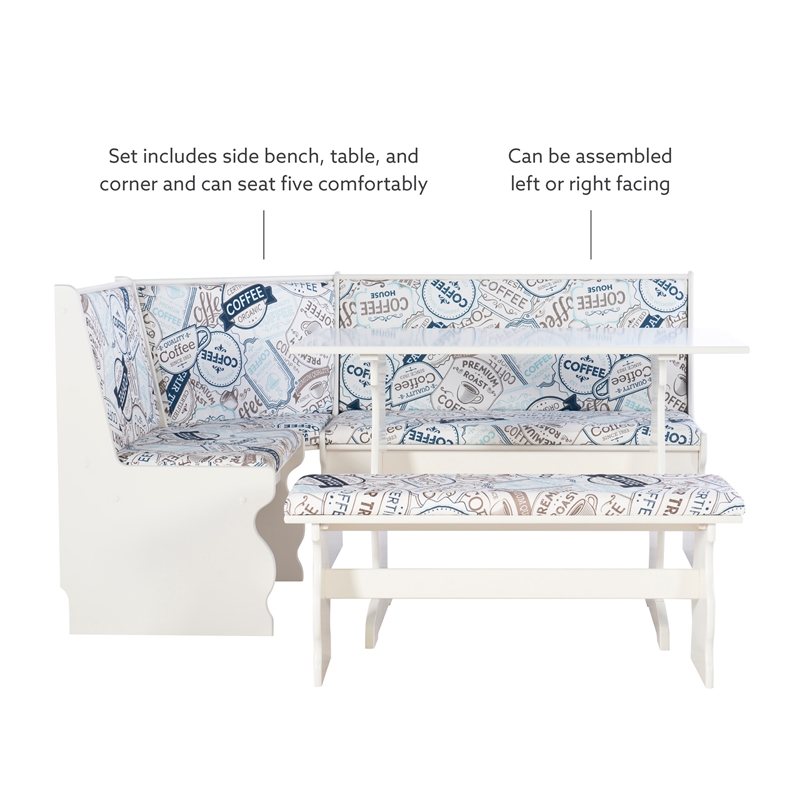 Kingfisher Lane Contemporary Wood Corner Nook Dining Set in White