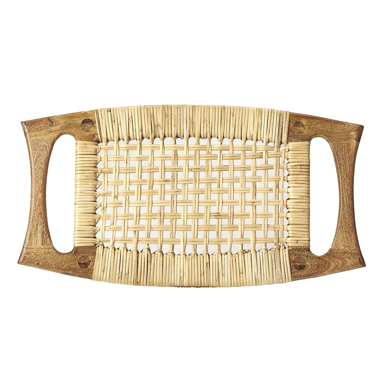 Kingfisher Lane Contemporary Wood and Rattan Stool in Natural