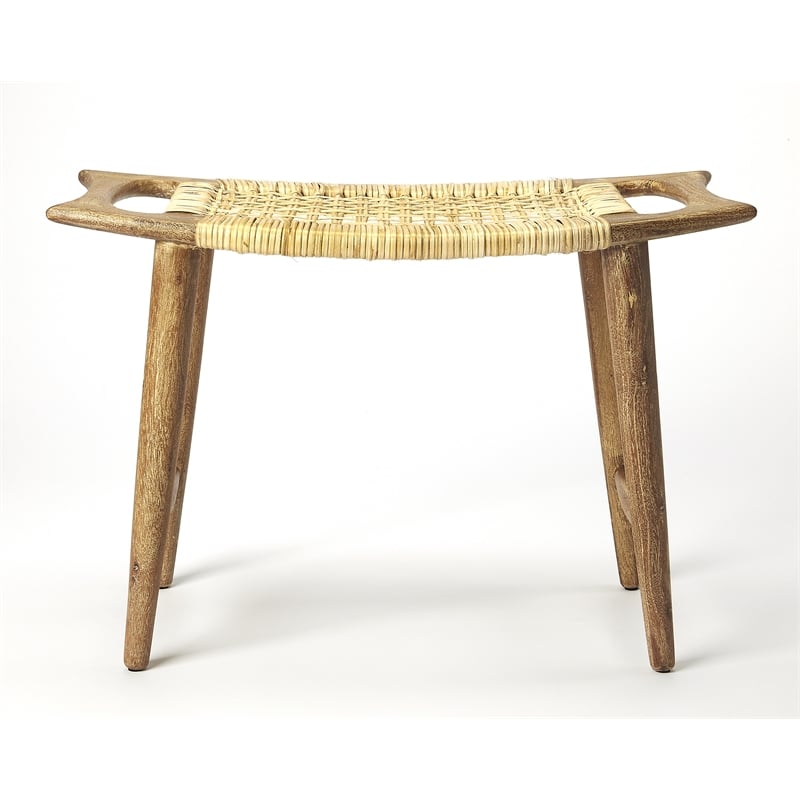 Kingfisher Lane Contemporary Wood and Rattan Stool in Natural