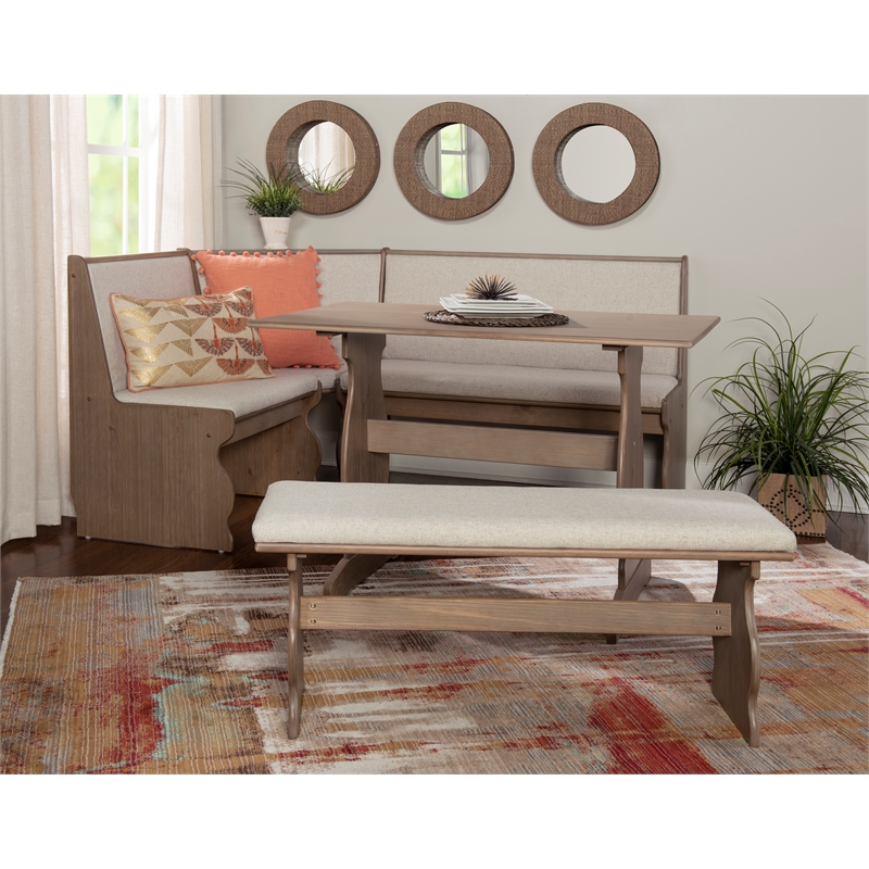 Kingfisher Lane Transitional Wood Corner Nook Dining Set in Brown