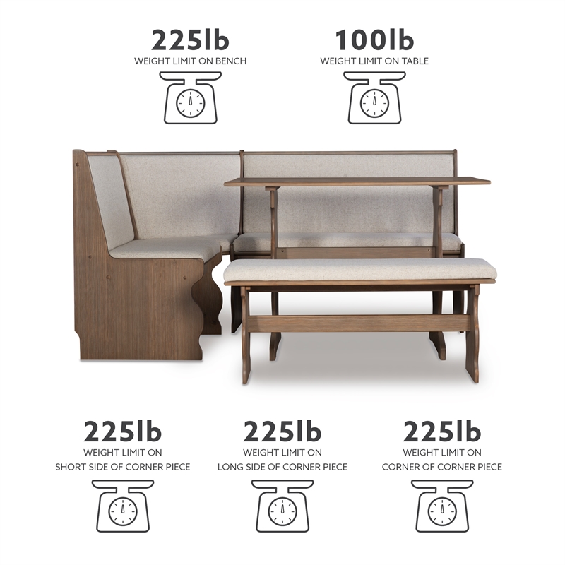 Kingfisher Lane Transitional Wood Corner Nook Dining Set in Brown