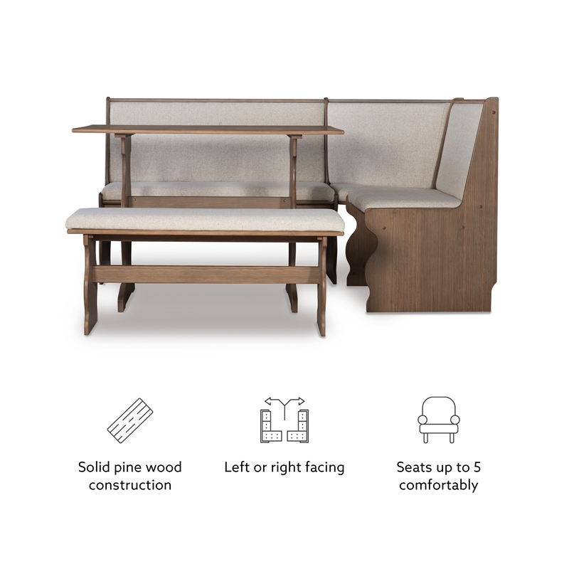Kingfisher Lane Transitional Wood Corner Nook Dining Set in Brown