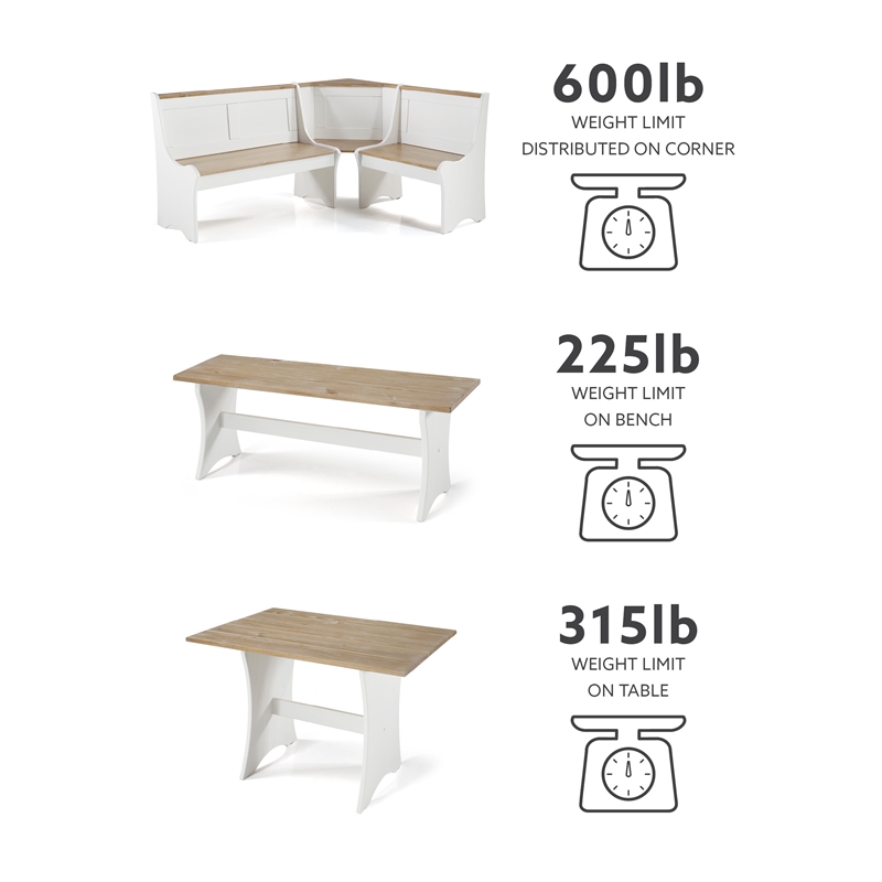 Kingfisher Lane Contemporary Dining Nook Set in Antique White