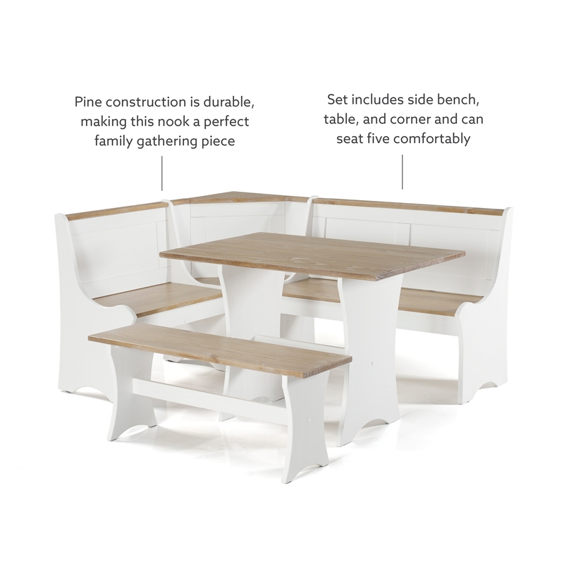 Kingfisher Lane Contemporary Dining Nook Set in Antique White