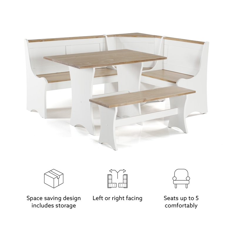 Kingfisher Lane Contemporary Dining Nook Set in Antique White