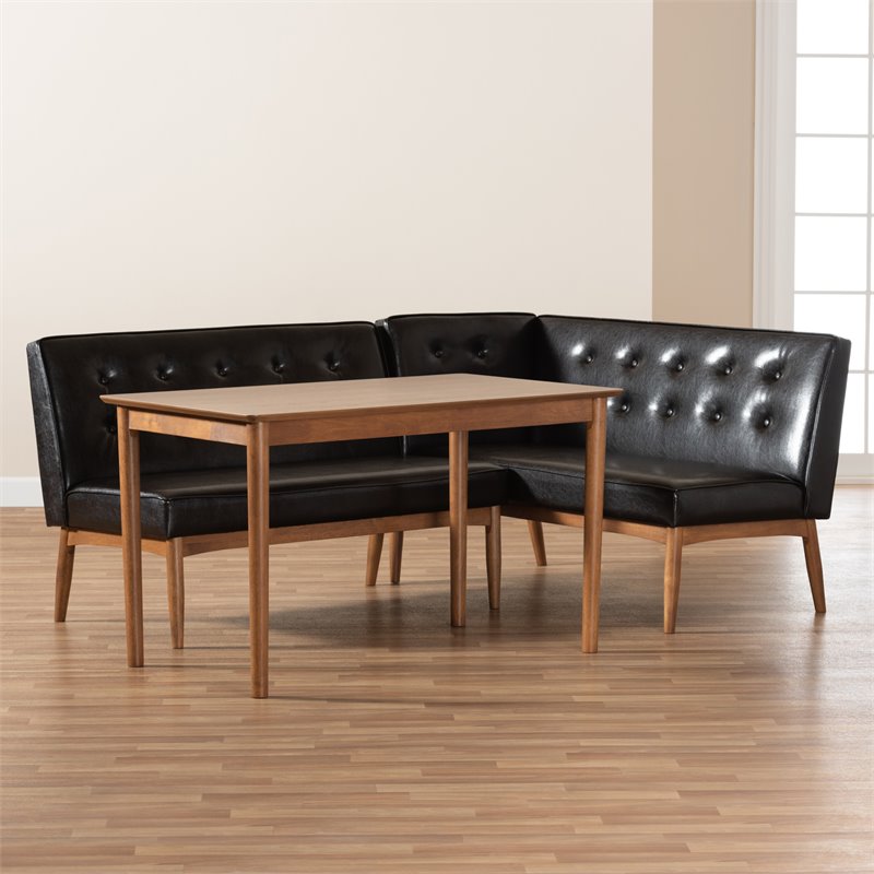 Kingfisher Lane Dark Brown Faux Leather 3-Piece Wood Dining Nook Set