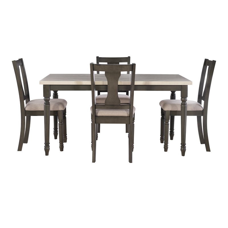 Kingfisher Lane Wood Five Piece Dining Set in Smokey White and Dark Gray
