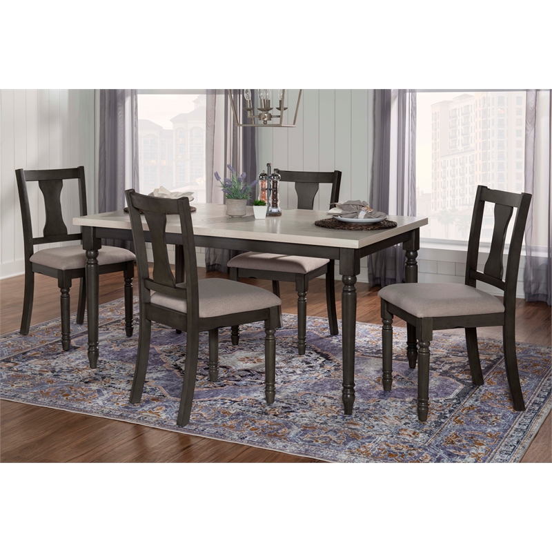 Kingfisher Lane Wood Five Piece Dining Set in Smokey White and Dark Gray