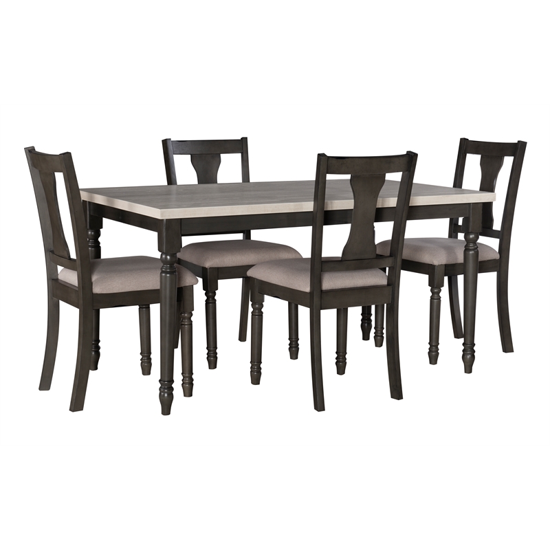 Kingfisher Lane Wood Five Piece Dining Set in Smokey White and Dark Gray