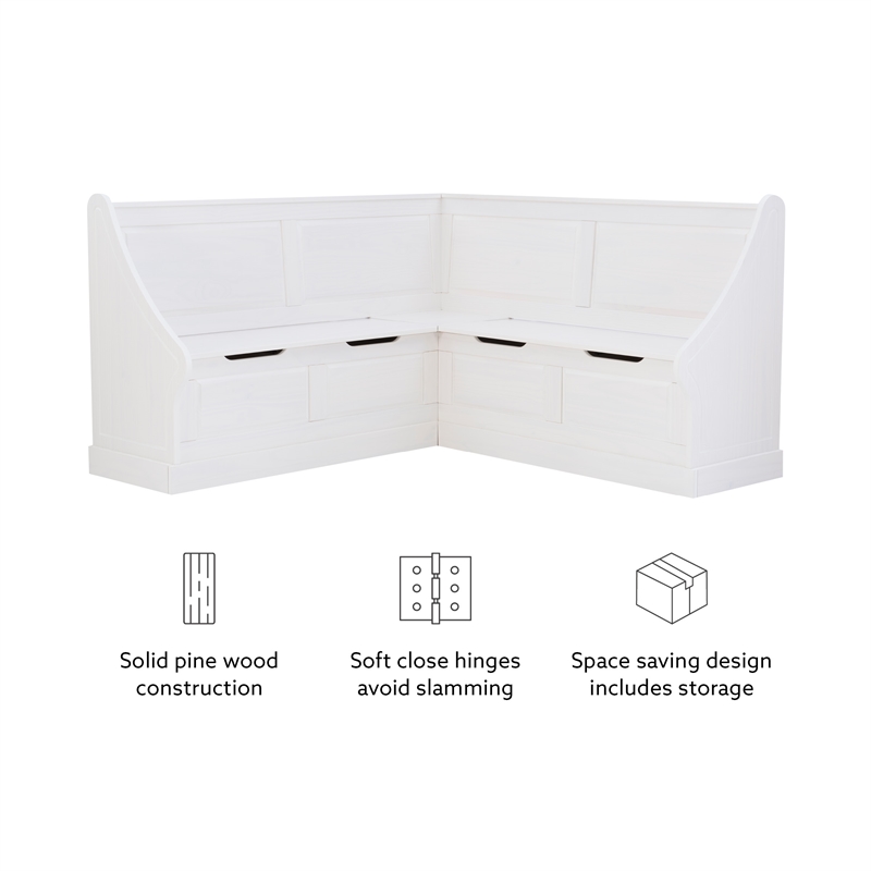 Kingfisher Lane Contemporary Wood Corner Breakfast Nook in White