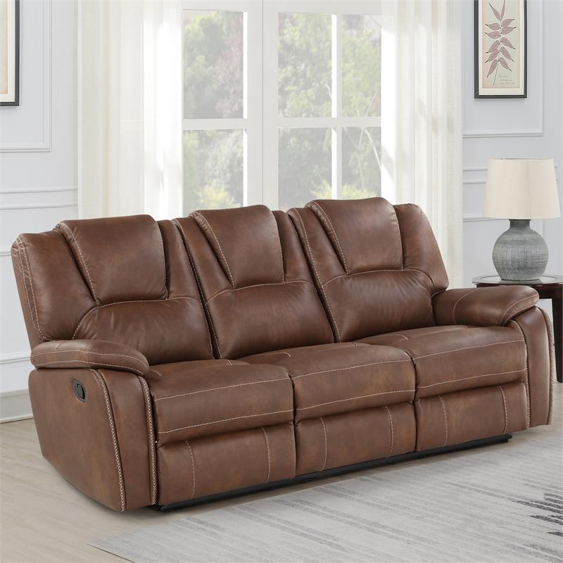 Kingfisher Lane Brown Faux Leather Reclining 3-Piece Living Room Set