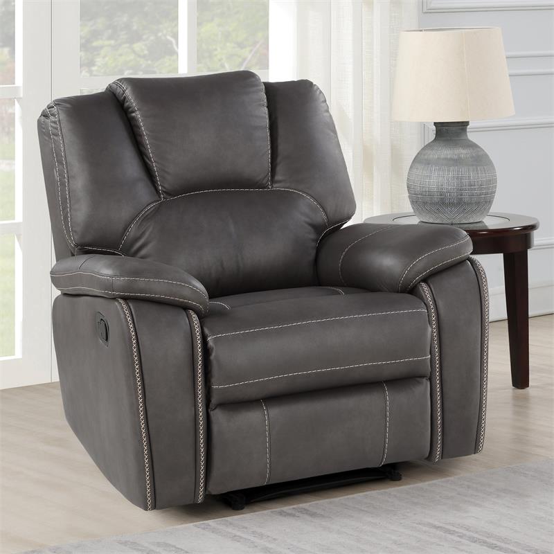 Kingfisher Lane Charcoal Faux Leather Reclining Sofa-Loveseat-Chair Set