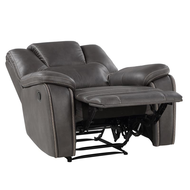 Kingfisher Lane Charcoal Faux Leather Reclining Sofa-Loveseat-Chair Set