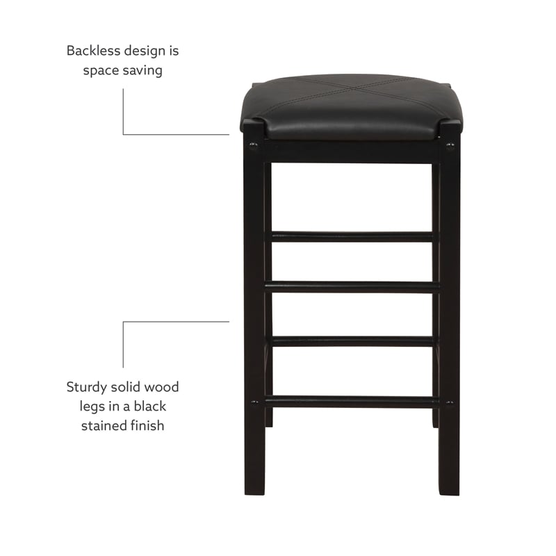 Kingfisher Lane 3 Piece Wood & Faux Marble Tavern Set Backless Stools in Black