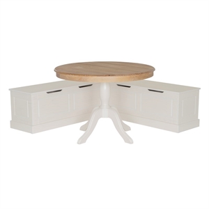 Kingfisher Lane Backless White Storage Nook and Round Table White/Natural Wood