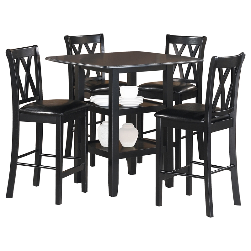 Kingfisher Lane 5 Piece Solid Wood Counter Height Dining Set in Black