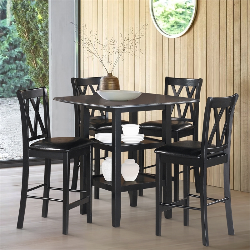 Kingfisher Lane 5 Piece Solid Wood Counter Height Dining Set in Black