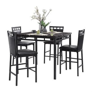 Kingfisher Lane 5 Piece Faux Marble Top Counter Height Dining Set in Black