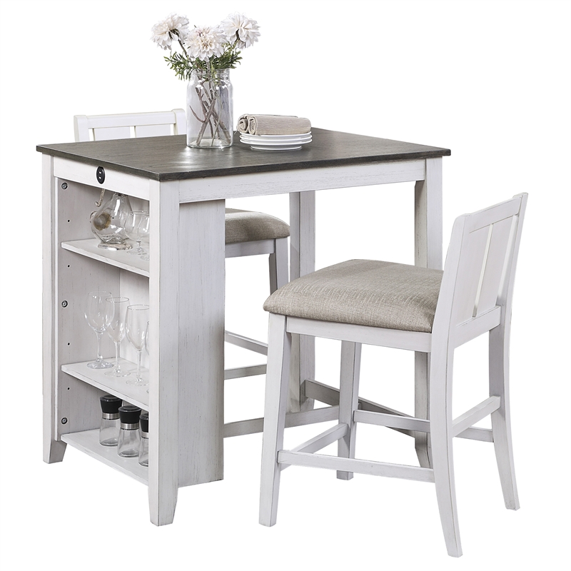 Kingfisher Lane 3 Piece Wood Counter Height Dining Set in Gray and White