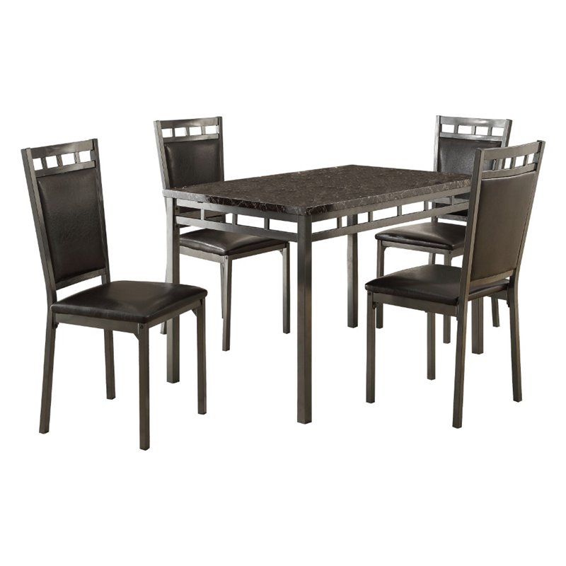 Kingfisher Lane Modern 5 Piece Faux Marble Top Dining Set in Black