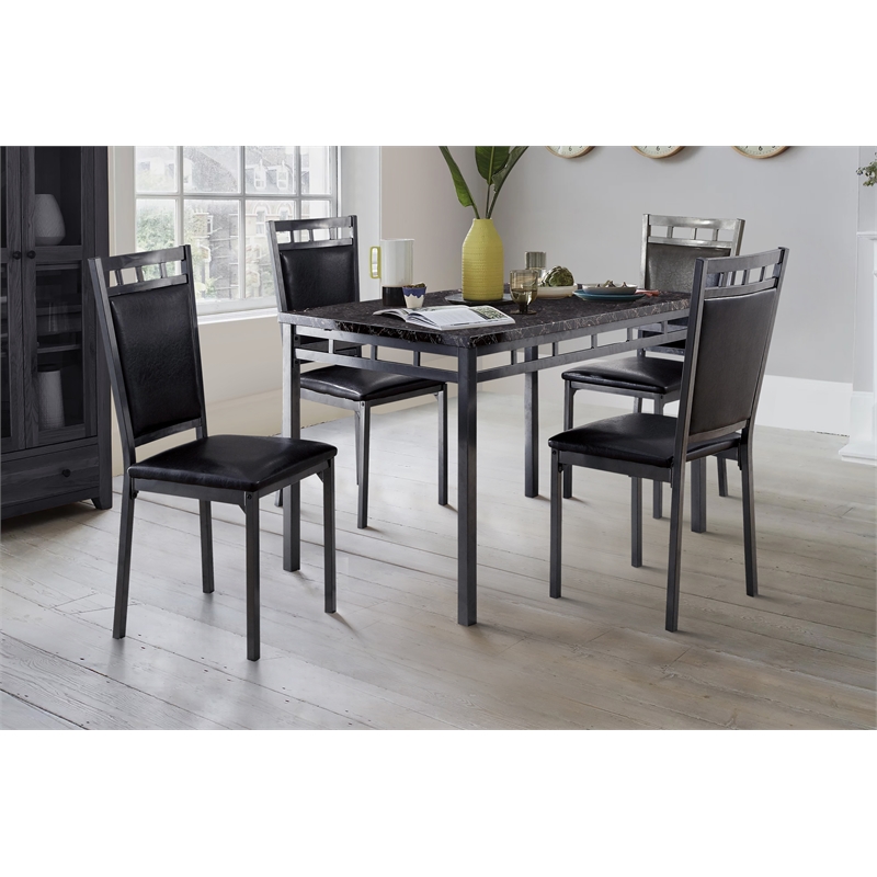Kingfisher Lane Modern 5 Piece Faux Marble Top Dining Set in Black