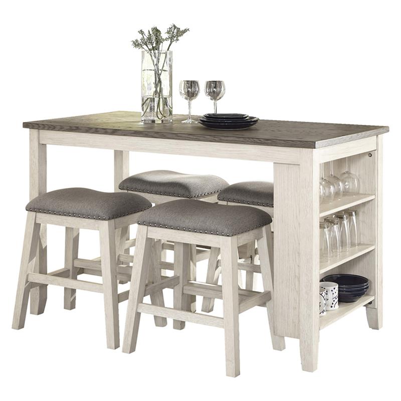 Kingfisher Lane 5-Piece 3-Shelf Wood Counter Height Dining Set in Antique White
