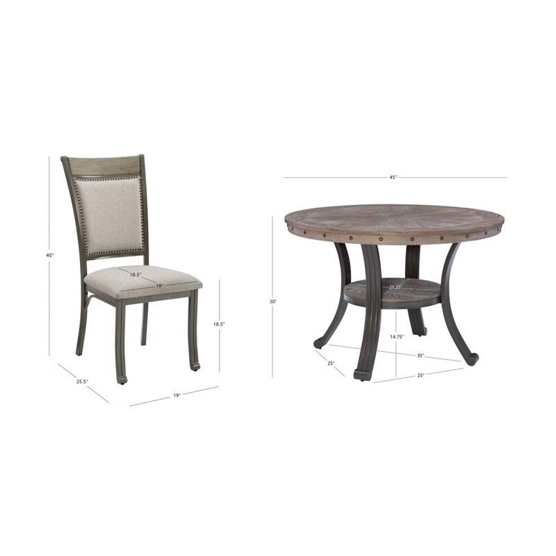 Kingfisher Lane 5 Piece Wood and Steel Upholstered Dining Set in Pewter