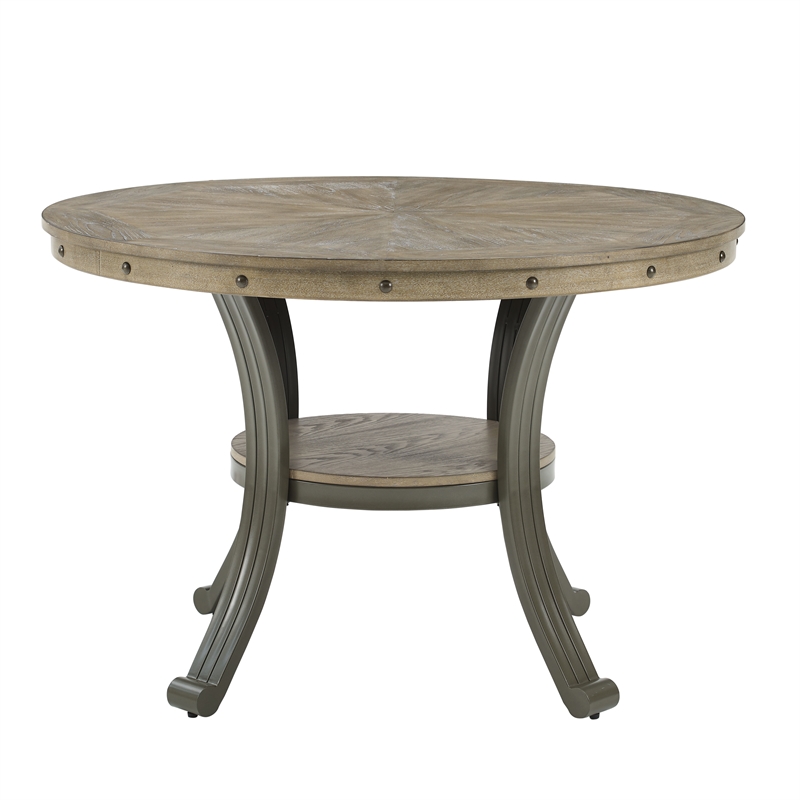 Kingfisher Lane 5 Piece Wood and Steel Upholstered Dining Set in Pewter