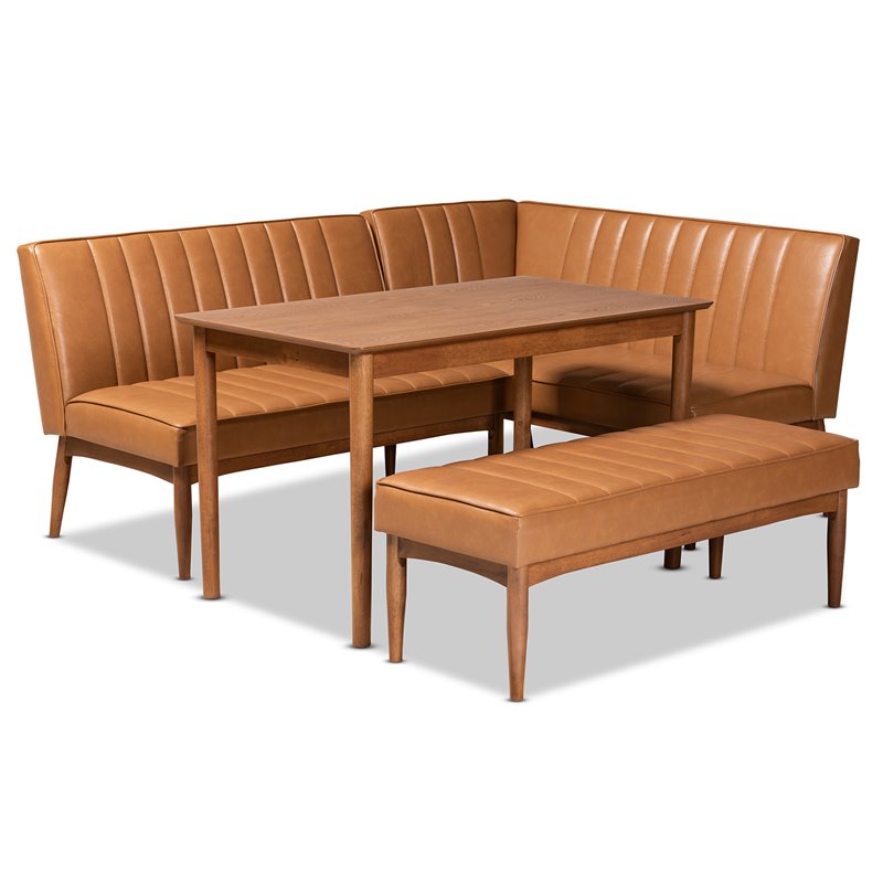 Kingfisher Lane Tan and Brown Finished Wood 4-Piece Dining Nook Set