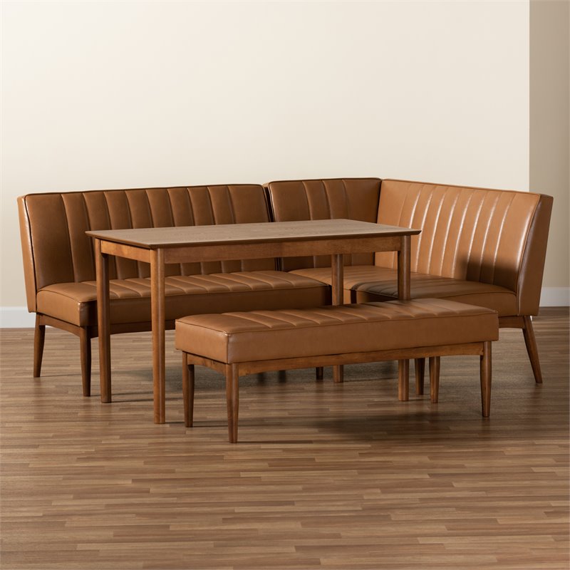 Kingfisher Lane Tan and Brown Finished Wood 4-Piece Dining Nook Set