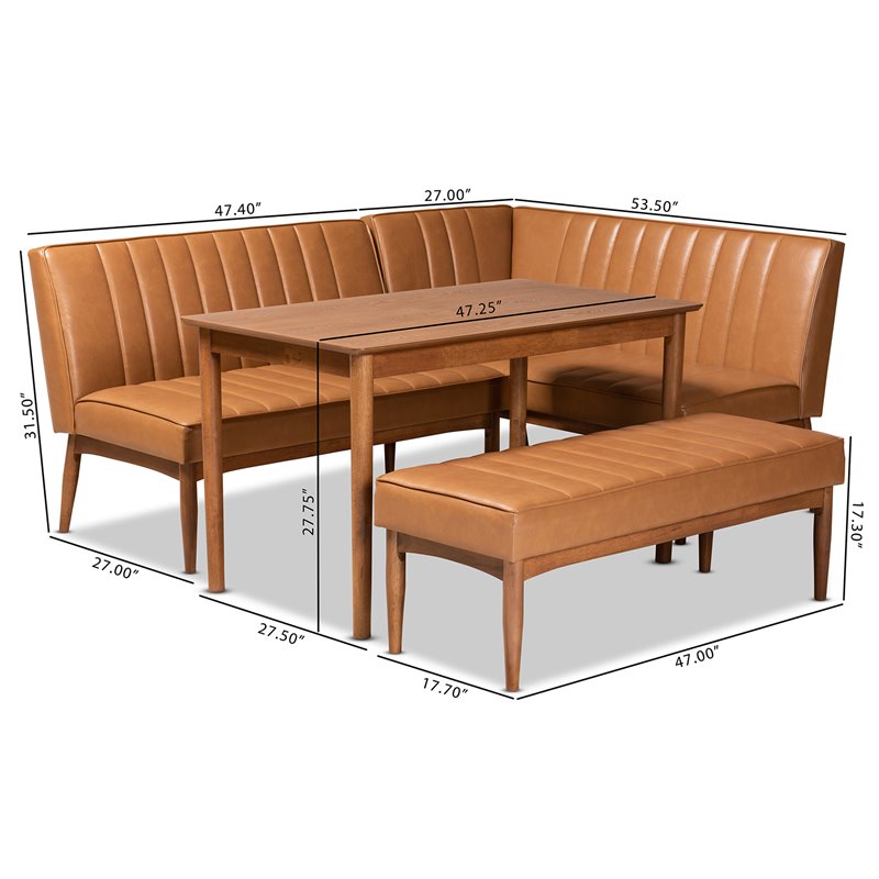 Kingfisher Lane Tan and Brown Finished Wood 4-Piece Dining Nook Set