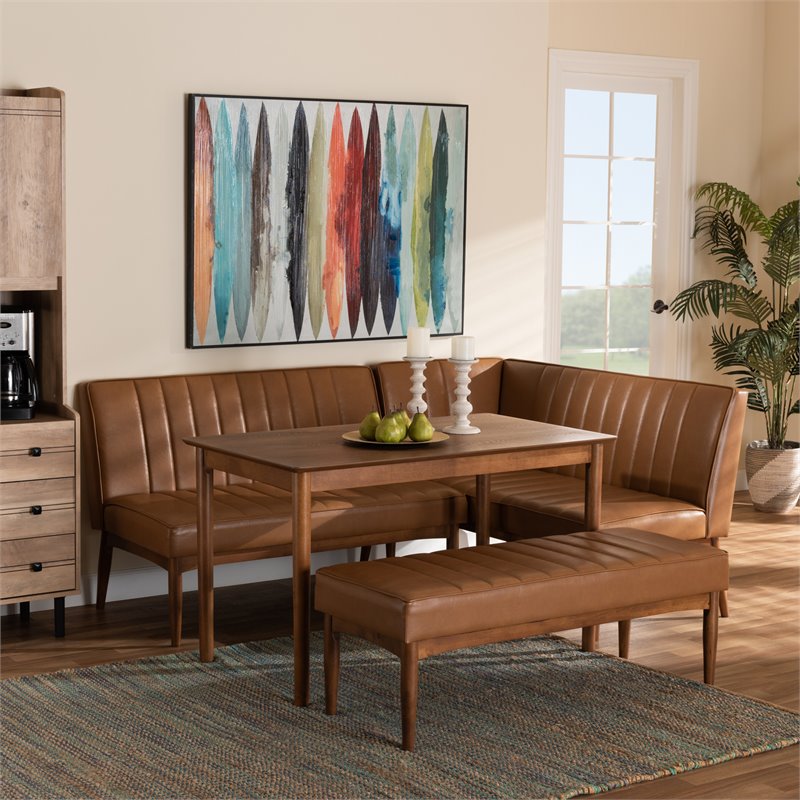 Kingfisher Lane Tan and Brown Finished Wood 4-Piece Dining Nook Set