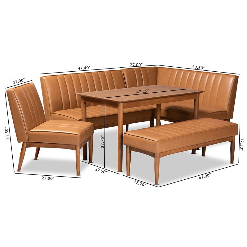 Kingfisher Lane Tan and Brown Finished Wood 5-Piece Dining Nook Set