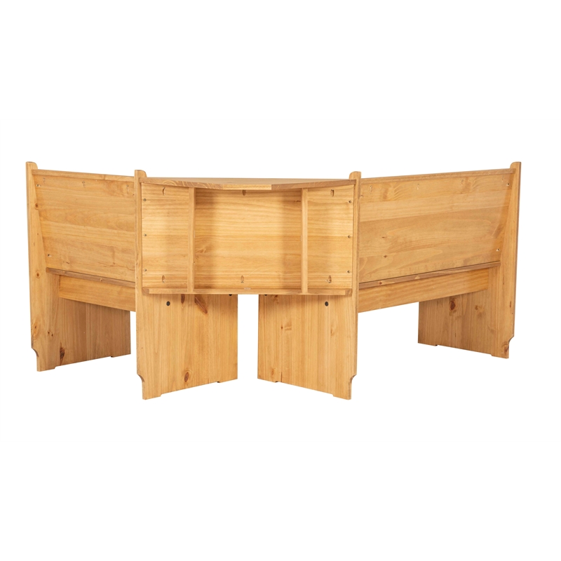 Kingfisher Lane Modern Pine Wood Corner Dining Nook Set in Natural