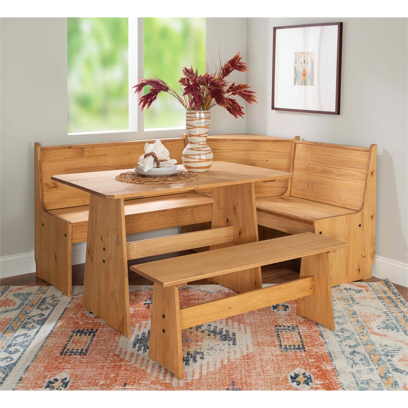 Kingfisher Lane Modern Pine Wood Corner Dining Nook Set in Natural