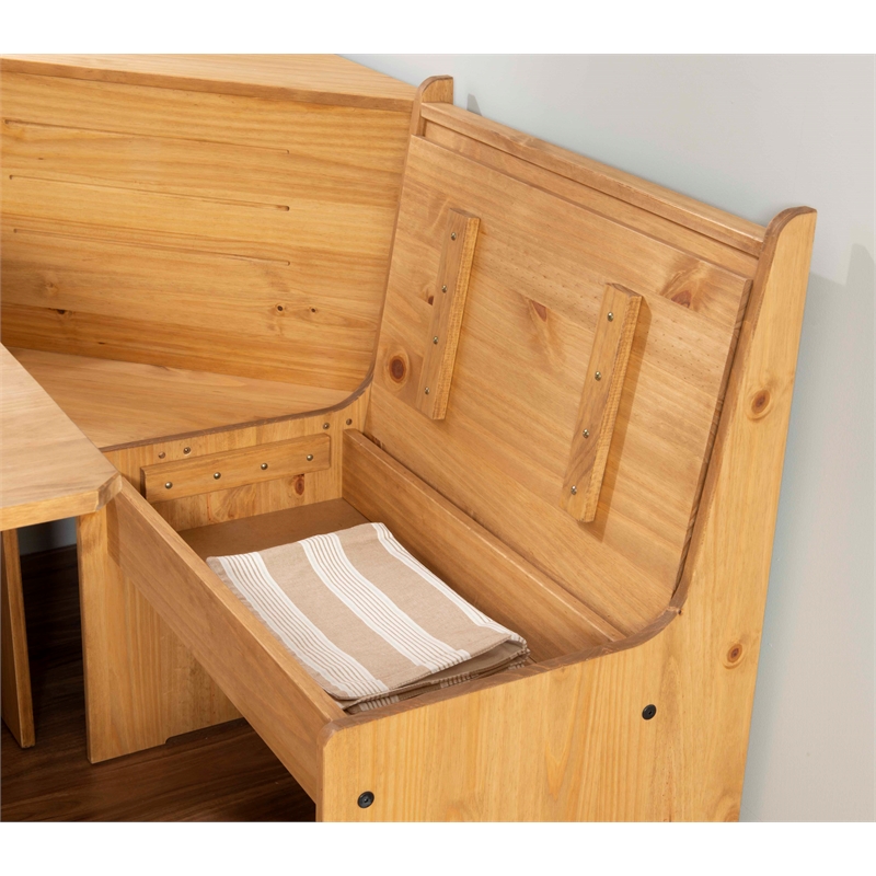 Kingfisher Lane Modern Pine Wood Corner Dining Nook Set in Natural