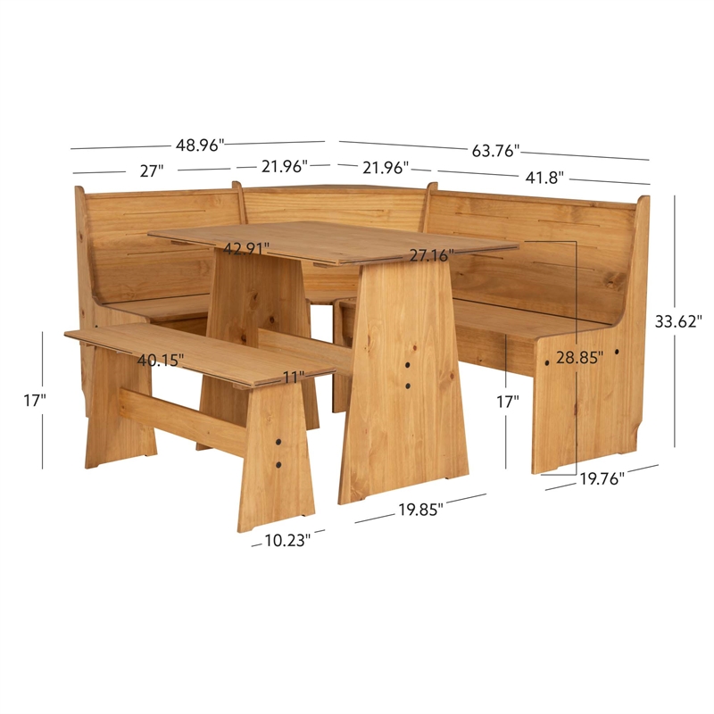 Kingfisher Lane Modern Pine Wood Corner Dining Nook Set in Natural