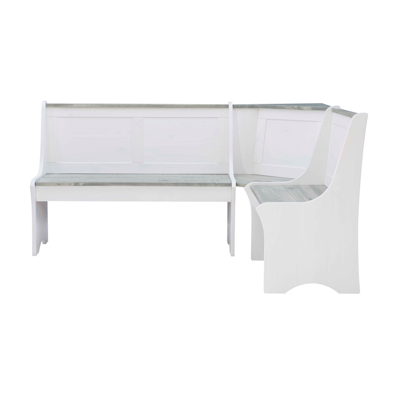 Kingfisher Lane 2 Tone Pine Wood Coastal Corner Dining Nook in Graywash/White