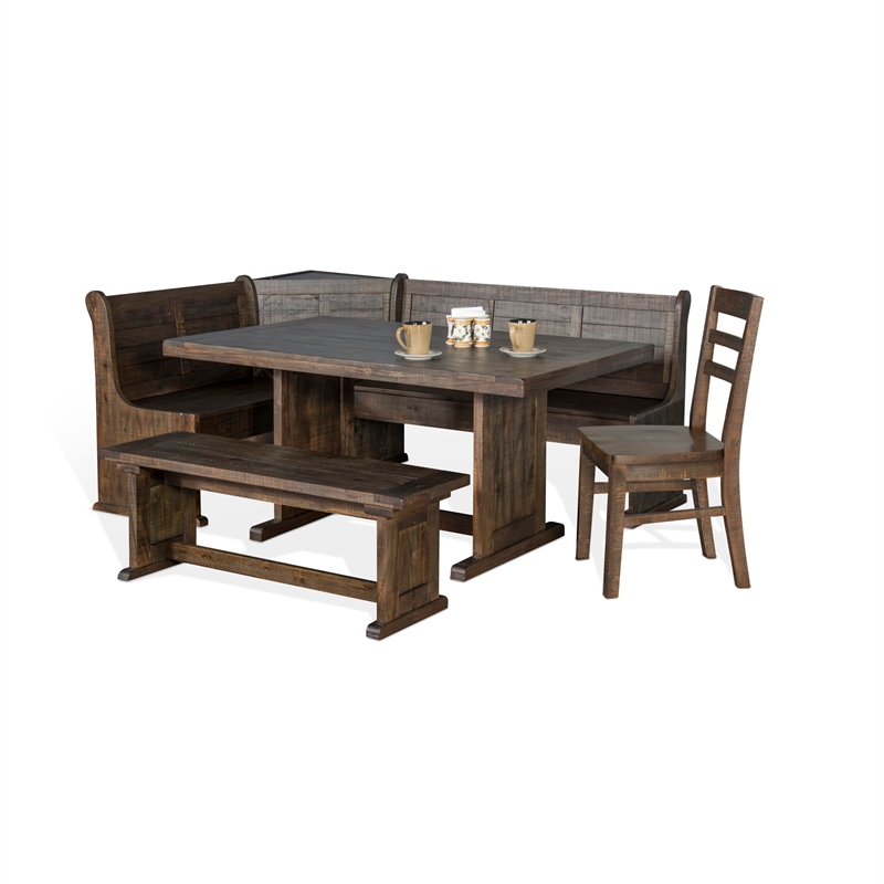 Kingfisher Lane Farmhouse Wood 4 Piece Breakfast Nook Set in Tobacco Leaf