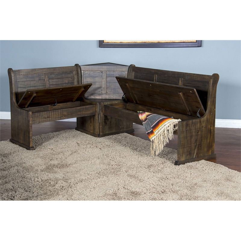 Kingfisher Lane Farmhouse Wood 4 Piece Breakfast Nook Set in Tobacco Leaf
