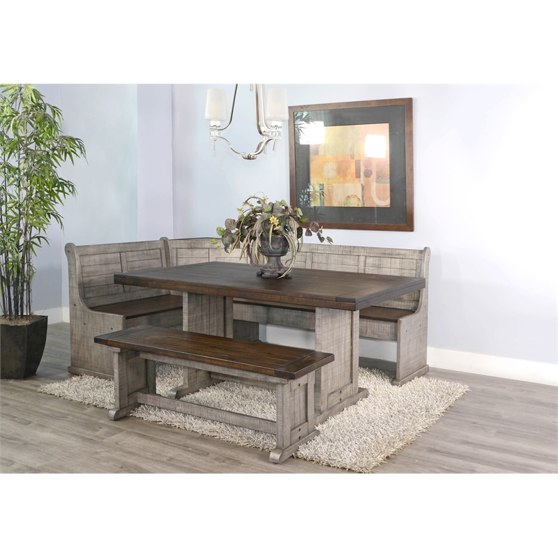Kingfisher Lane Solid Mahogany Wood Breakfast Nook Set in Gray