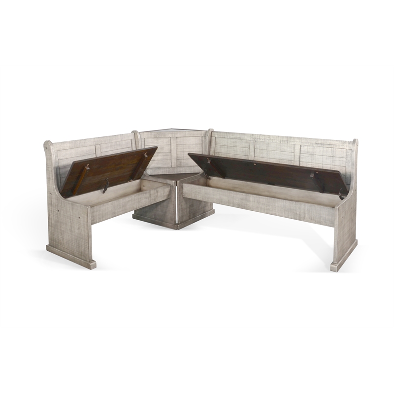 Kingfisher Lane Solid Mahogany Wood Breakfast Nook Set in Gray