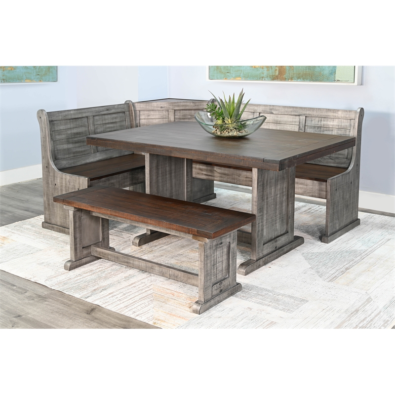Kingfisher Lane Solid Mahogany Wood Breakfast Nook Set in Gray